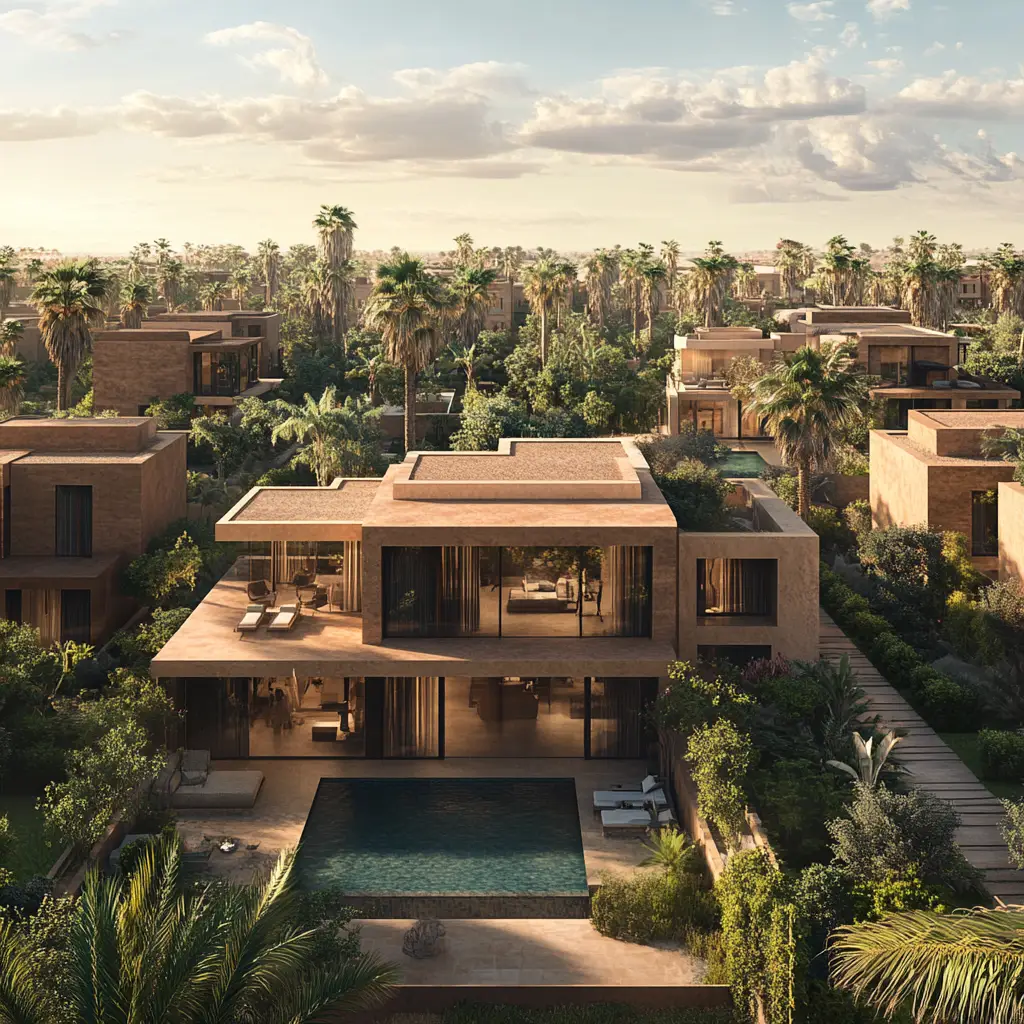 Villa moderne avec piscine, illustrant les propriétés gérées par ZWN Conciergerie à Marrakech.