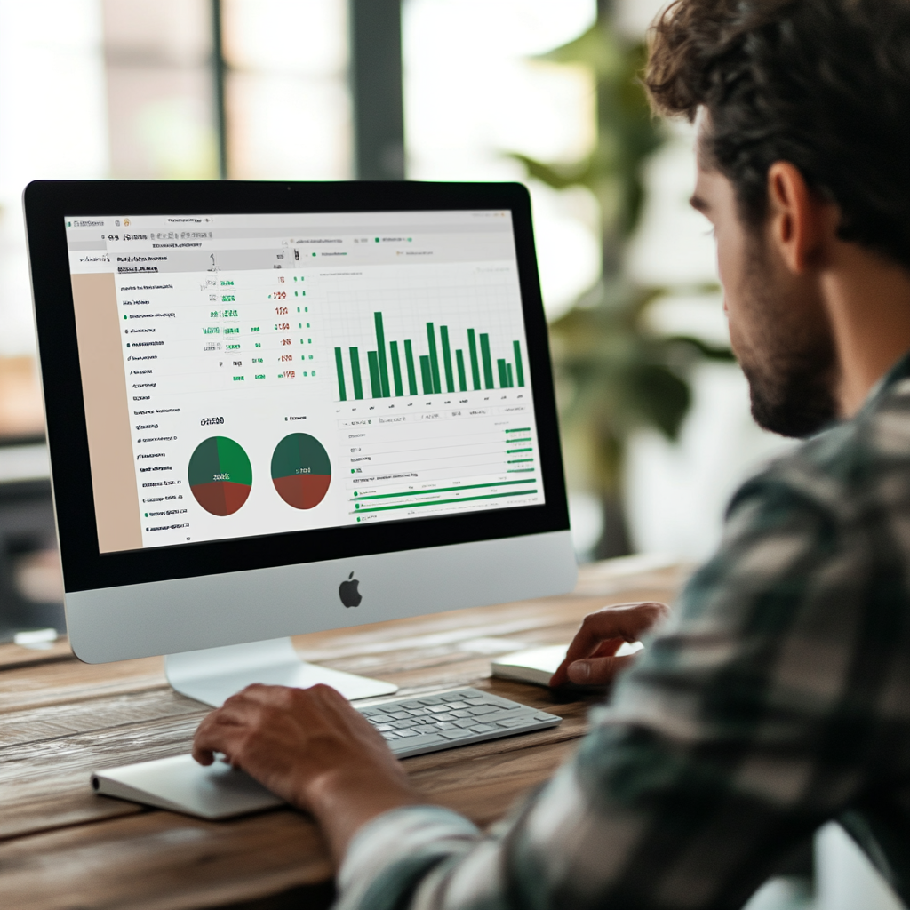 Personne utilisant un logiciel d'analyse des revenus pour villas sur un ordinateur